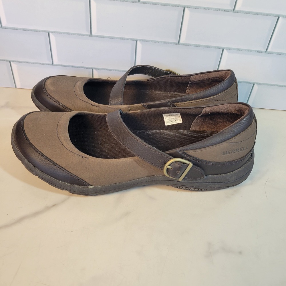 Merrell Women Mary Jane Shoes Size 8.5 Brown Leather Flats Comfort J42602 Char